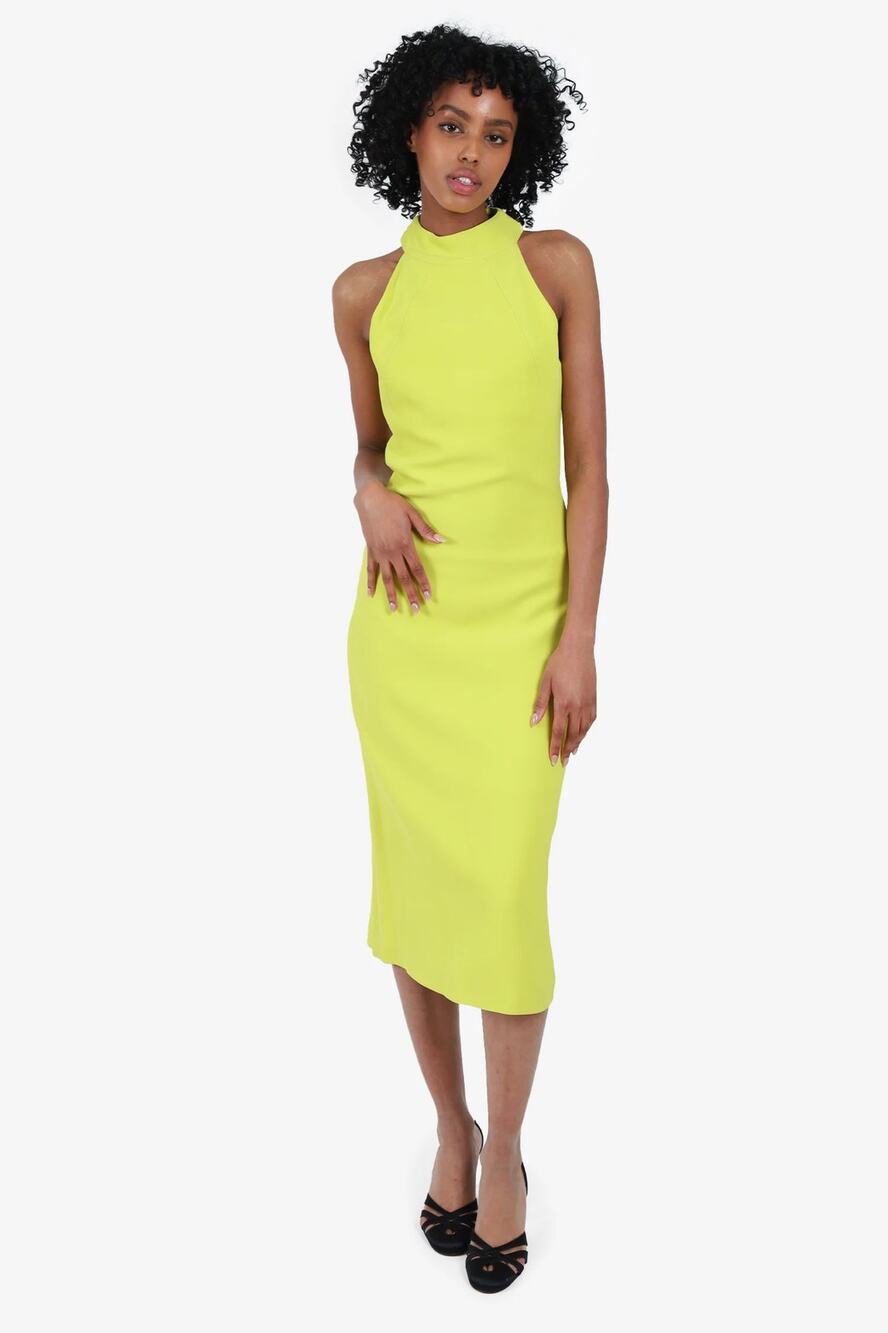 Brandon Maxwell Lime Green Halter Neck Bodycon Midi Dress Size 2